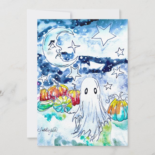 Söt halloween-ghostkort julkort (Framsida)