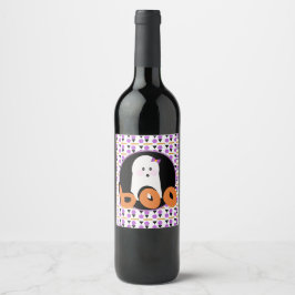 Söt Halloween-ghoul lila orange Vinflaska Etikett