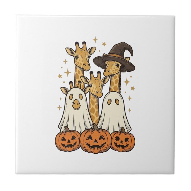 Söt Halloween-giraff spökpumpa skjortdesign_ Kakelplatta (Framsidan)