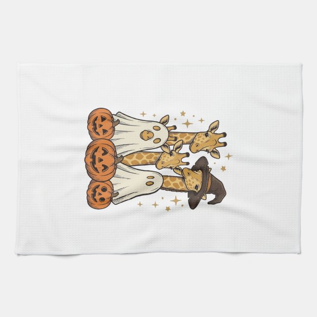 Söt Halloween-giraff spökpumpa skjortdesign_ Kökshandduk (Horisontell)