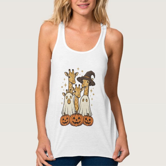 Söt Halloween-giraff spökpumpa skjortdesign_ Linne Med Racerback (Framsida)