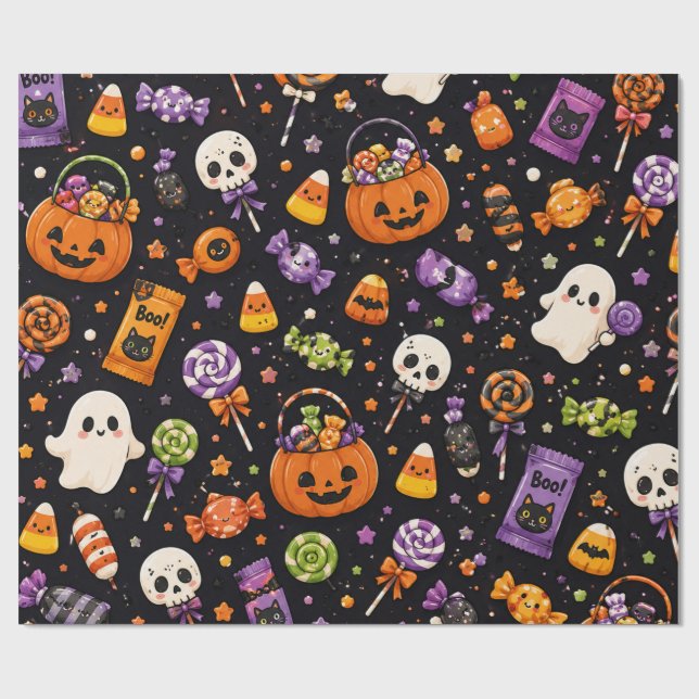Söt Halloween-godis sömlöst mönster Presentpapper (Platt)
