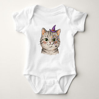 Söt Halloween Grå Tabby Katt Spindelnäts Ansiktsmå T Shirt