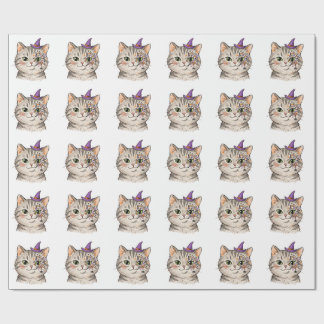 Söt Halloween Grå Tabby Katt Spindelnätsansiktsmål Presentpapper