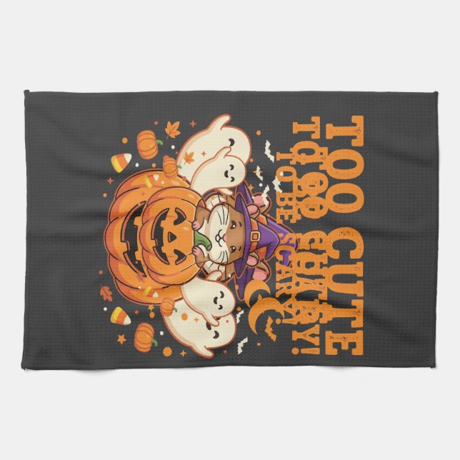 Söt Halloween-hamster-pumpa-spökdesign_1 Kökshandduk (Horisontell)