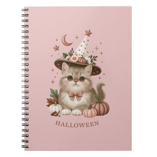 Söt Halloween-häxa Katt Pumpa Anteckningsbok (Framsidan)