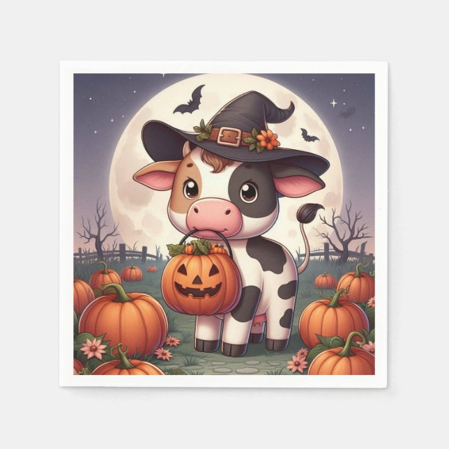 Söt Halloween-häxa ko Pappersservett (Framsidan)