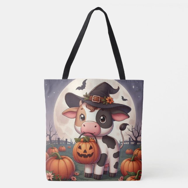 Söt Halloween-häxa ko Tygkasse (Framsida)