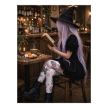 Söt Halloween-häxa Läsaffisch Mysig Konst