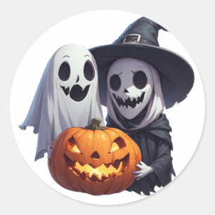 Söt Halloween-häxa spök-vänner 🧙♀️ Runt Klistermärke