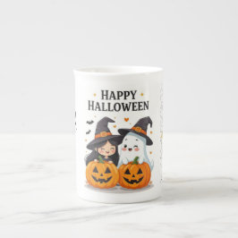 Söt Halloween-häxa & spökmuggdesign Benporslin Mugg