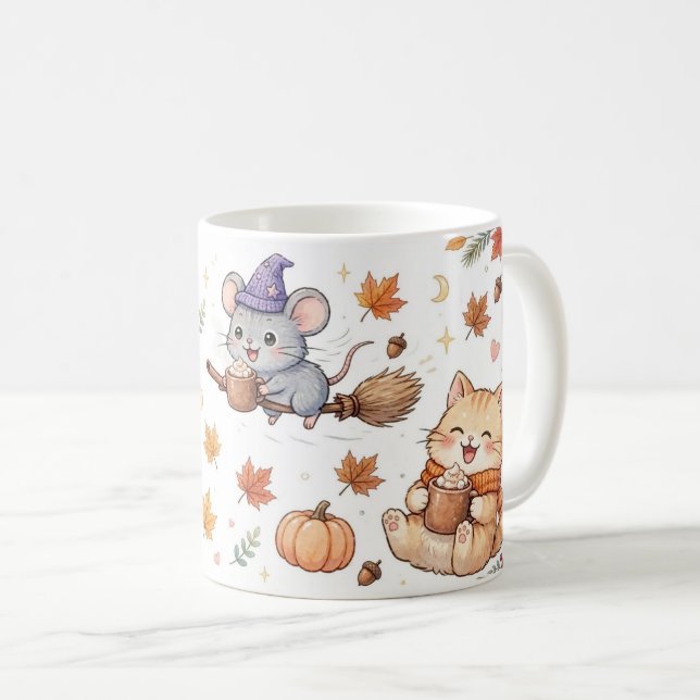 Söt Halloween-häxmugg med djur Kaffemugg (Framsida höger)