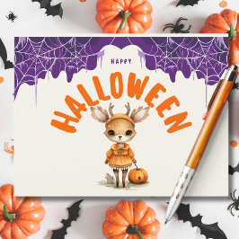 Söt Halloween-hjort med pumpa Gott Halloween Helg Vykort