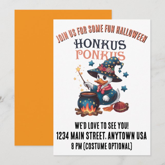 Söt Halloween Honkus Ponkus Inbjudningar (Fram/baksida)