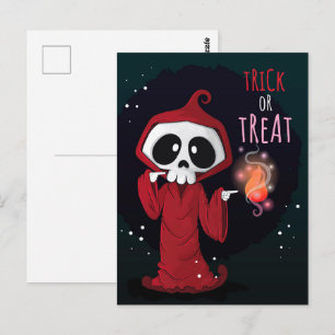 Söt Halloween-hoodad skelett vykort