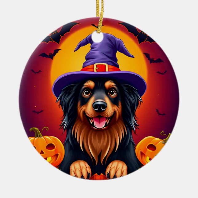 Söt halloween hund julgransprydnad keramik (Framsidan)