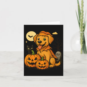 Söt Halloween-hund med pumpor och svart katt Kort
