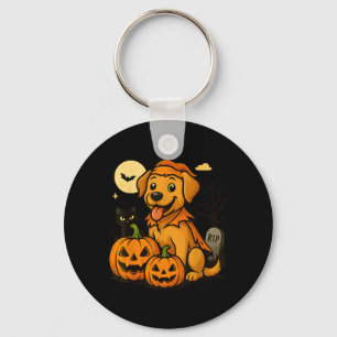 Söt Halloween-hund med pumpor och svart katt Nyckelring