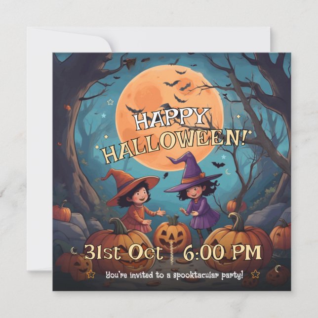 Söt Halloween-inbjudan för barn till pumpafältet Inbjudningar (Framsida)