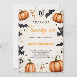 Söt Halloween-inbjudan med pumpa och spöke till fö Inbjudningar
