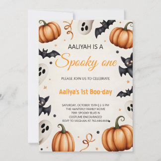 Söt Halloween-inbjudan med pumpa och spöke till fö Inbjudningar