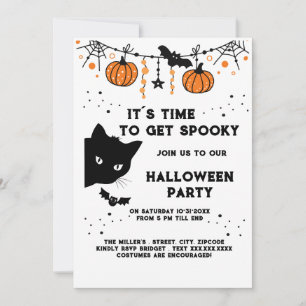 söt halloween-inbjudan till svart katt