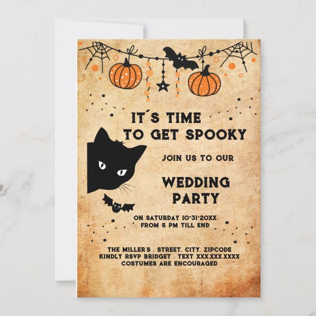 söt halloween-inbjudan till svart katt-bröllopsfes (Framsida)