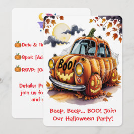 Söt Halloween Jack O Lantern Pumpa Bil Skräck Inbjudningar