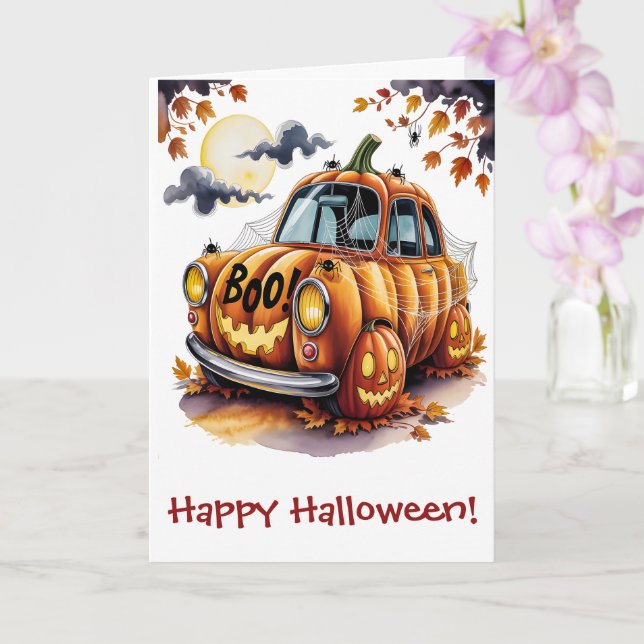 Söt Halloween Jack O Lantern Pumpa Bil Skräck  Kort (Orkide)