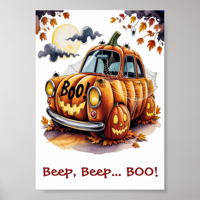 Söt Halloween Jack O Lantern Pumpa Bil Skräck  Poster (Framsidan)