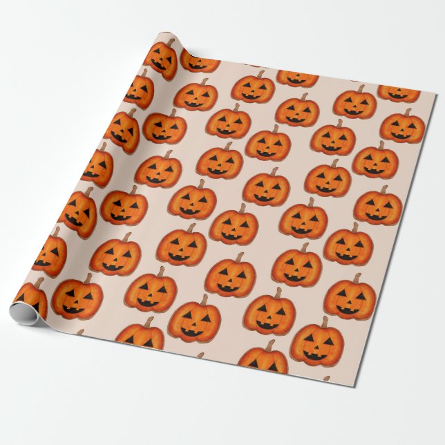 Söt Halloween Jack O Lantern Pumpamuster Wrap Presentpapper (Utrullad)