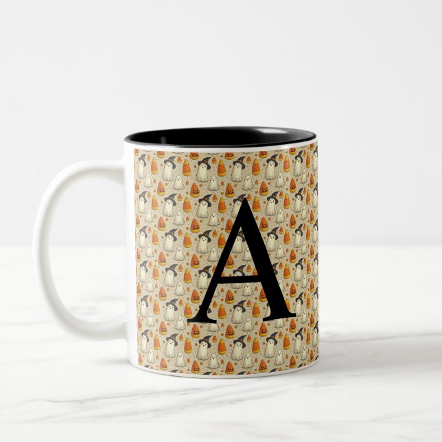 Söt Halloween-kaffemugge med initial Två-Tonad Mugg (Vänster)