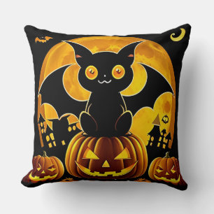 Söt halloween-katt fladdermus pumpa natt charm kudde