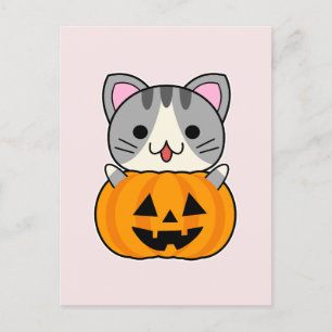 Söt Halloween-katt i Jack o Lantern Vykort