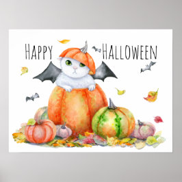 Söt Halloween-katt i pumpa Poster