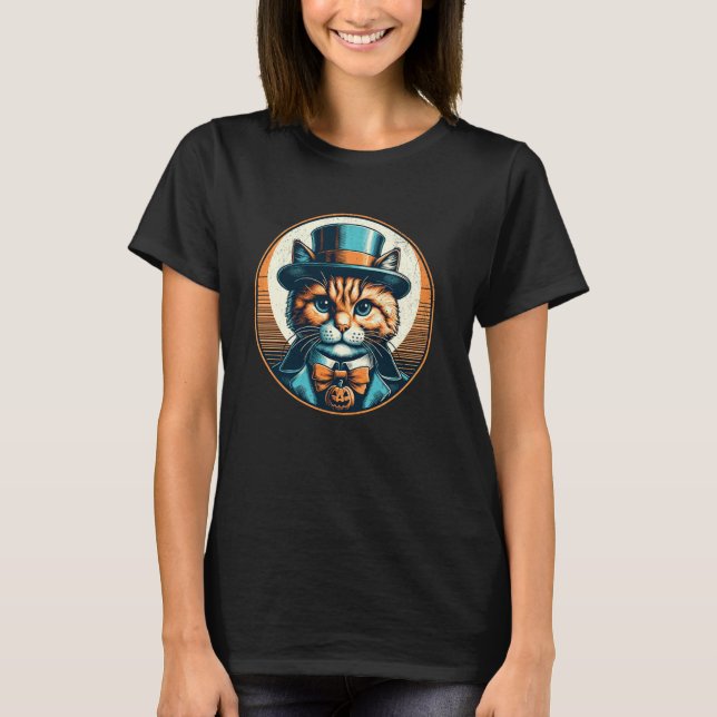 Söt Halloween-katt i vampyrdräkt T Shirt (Framsida)