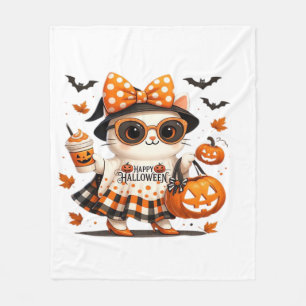 Söt Halloween-katt � Kawaii häxkitty med pumpa Fleecefilt