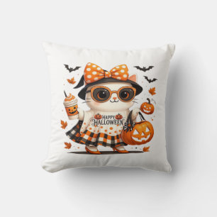 Söt Halloween-katt � Kawaii häxkitty med pumpa Kudde