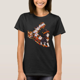 Söt Halloween Katt Kvast Spökparad T-Shirt Design