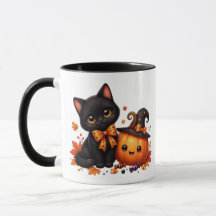 Söt Halloween-katt med pumpa