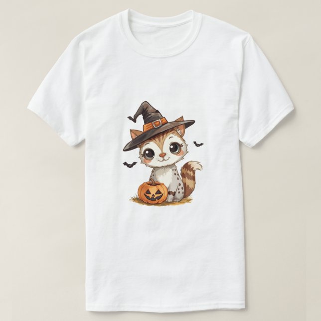 Söt Halloween-katt med pumpa T Shirt (Design framsida)