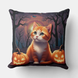 Söt Halloween-katt Orange och vit kattunge Kudde
