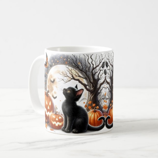 Söt Halloween-katt Pumpa och spöke-mugg Kaffemugg (Framsida vänster)