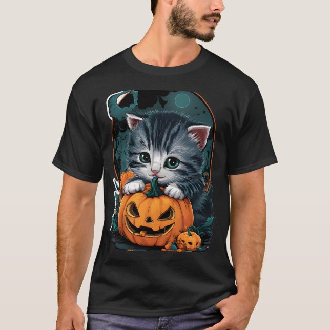söt halloween-katt t shirt (Framsida)