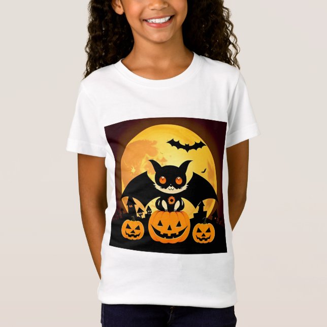 Söt Halloween-kattekaraktär med pumpor T Shirt (Framsida)