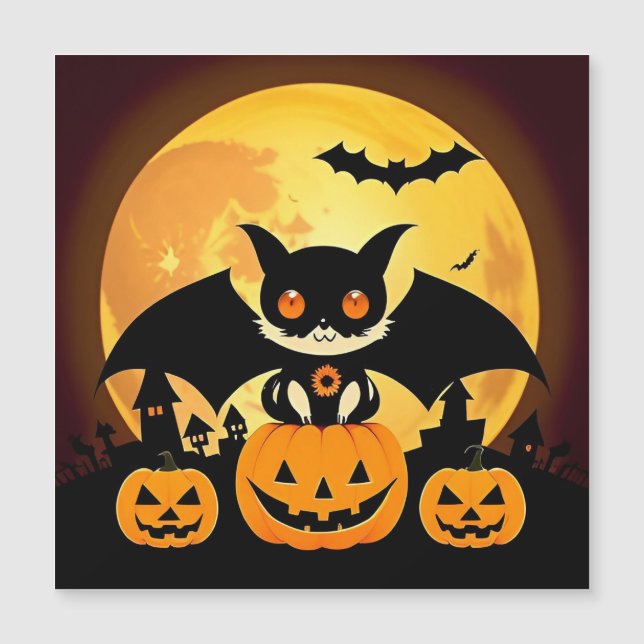 Söt Halloween-kattkaraktär med pumpor (Framsida)