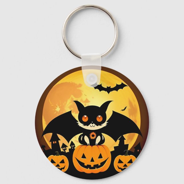 Söt Halloween-kattkaraktär med pumpor Nyckelring (Framsida)