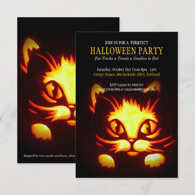 Söt halloween-kattpumpinbjudan 2 inbjudningar (Fram/baksida)