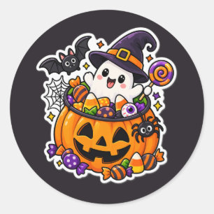 Söt Halloween Kawaii kuslig spökpumpa Runt Klistermärke