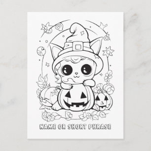 Söt Halloween Kitty Färg din egen Vykort
